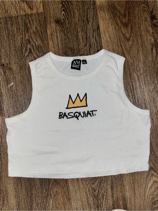 Jean-Michel Basquiat Tops - Basquiat White Crop Tank with Yellow Crown Graphic XL
